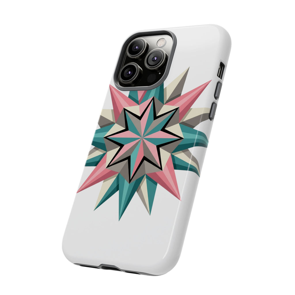 Geometric Star Tough Phone Case – Pink Teal Compass Design