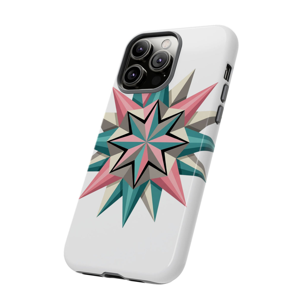 Geometric Star Tough Phone Case – Pink Teal Compass Design