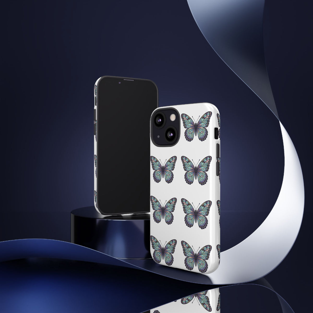 Butterfly Pattern Tough Phone Case — Vintage Teal Floral Protective Cover