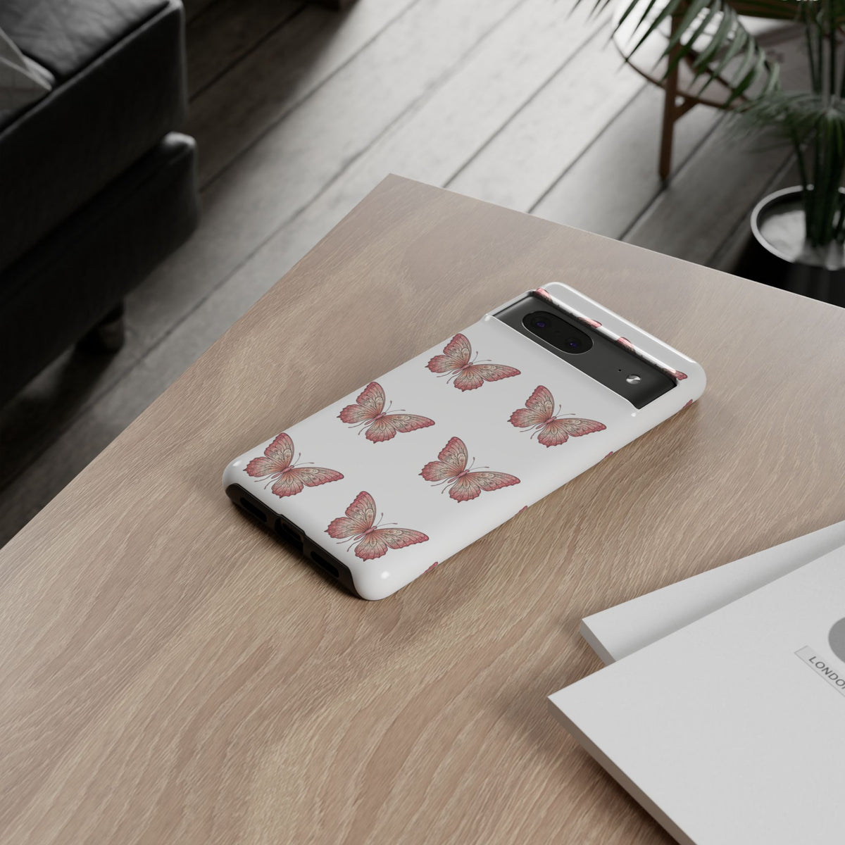 Pink Butterfly Tough Phone Case — Floral Pattern Protective Cover