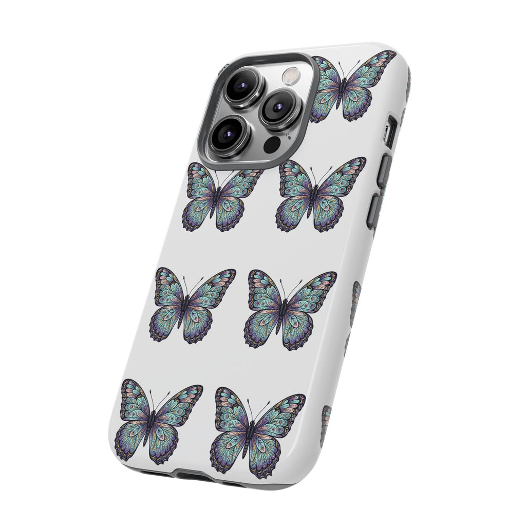 Butterfly Pattern Tough Phone Case — Vintage Teal Floral Protective Cover