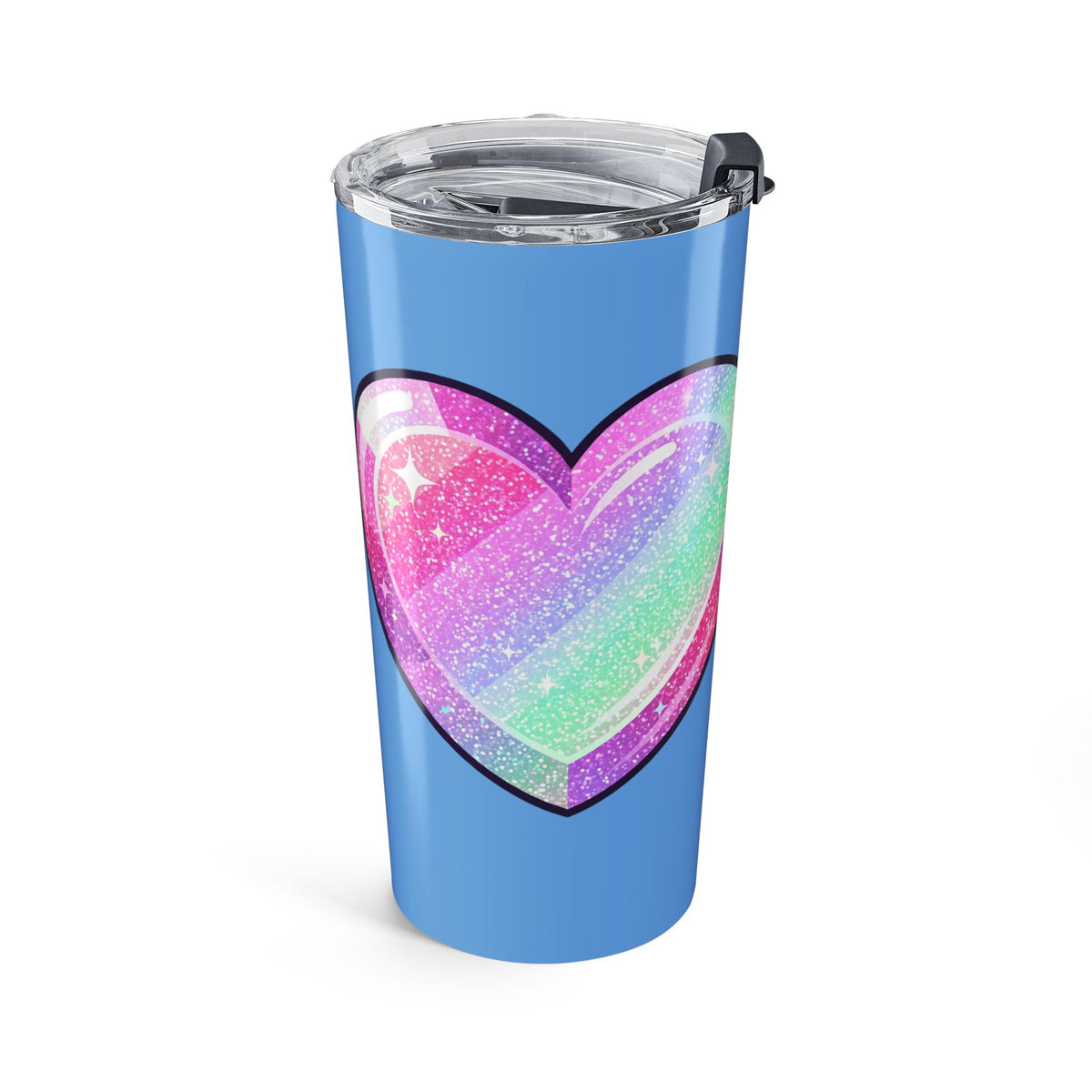 Pastel Glitter Heart Tumbler 20oz- Light Blue