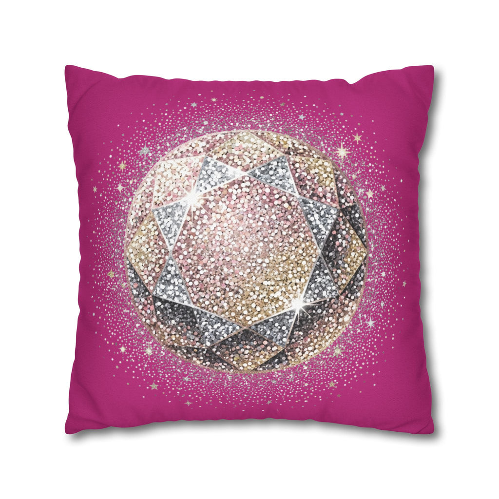 Glittery Magenta Spun Polyester Square Pillowcase