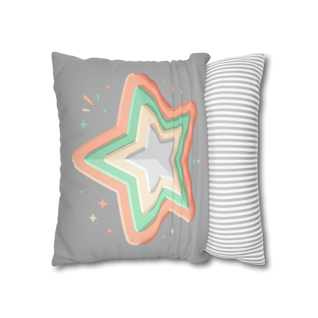 Star Shape Grey Spun Polyester Square Pillowcase