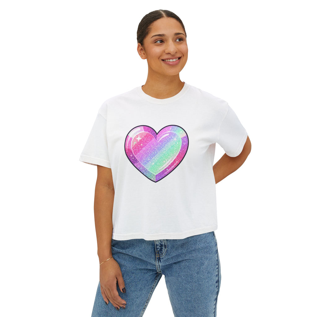 Pastel Glitter Heart Women's Boxy Tee