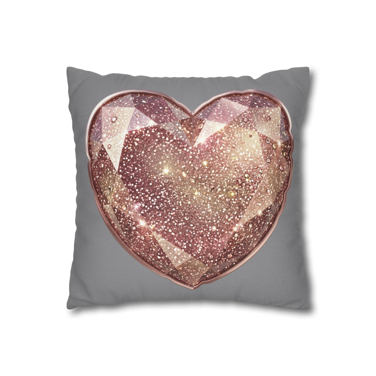 Glitter Rose Crystal Heart Pillowcase- Grey