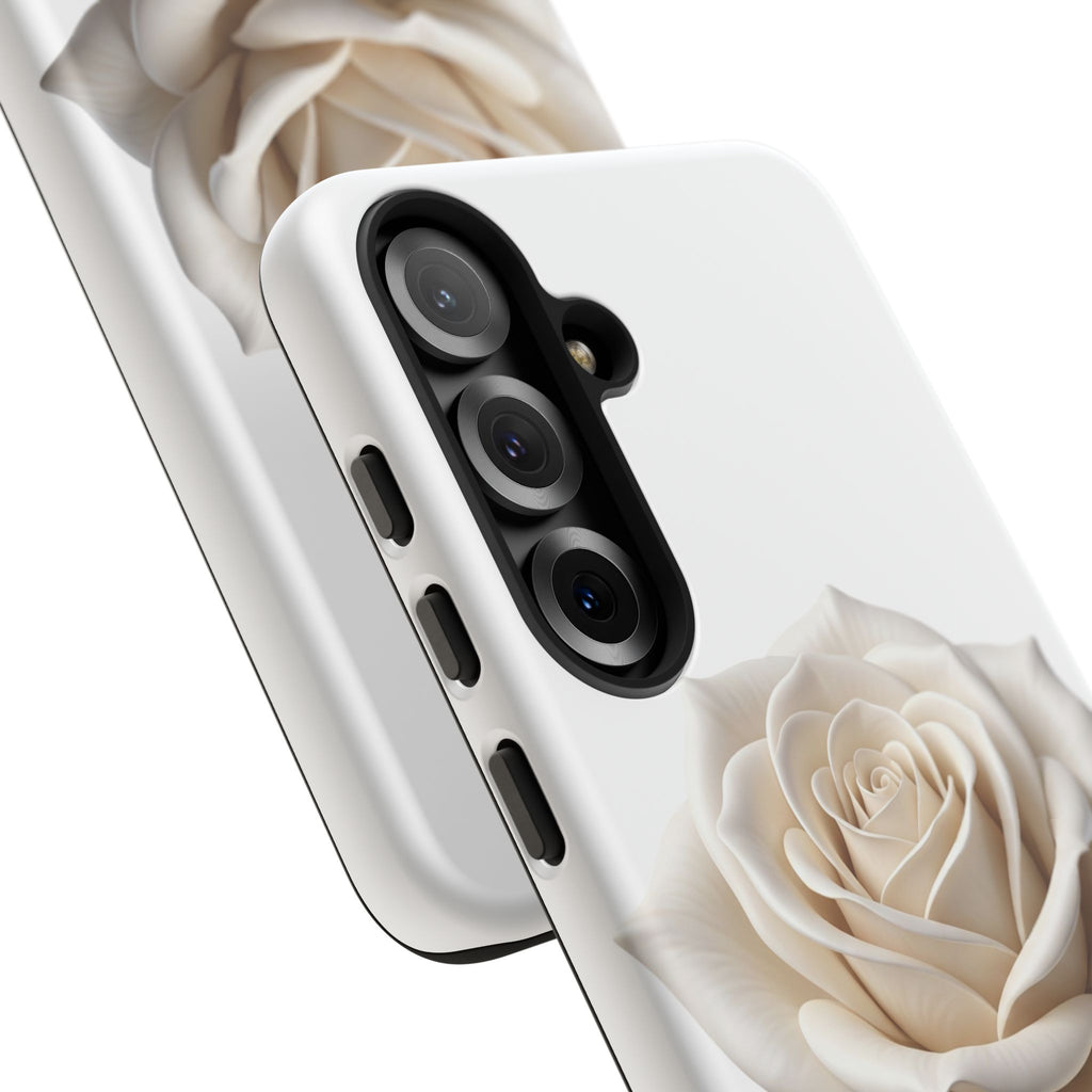 White Rose Tough Phone Case – Elegant Floral Protective Cover