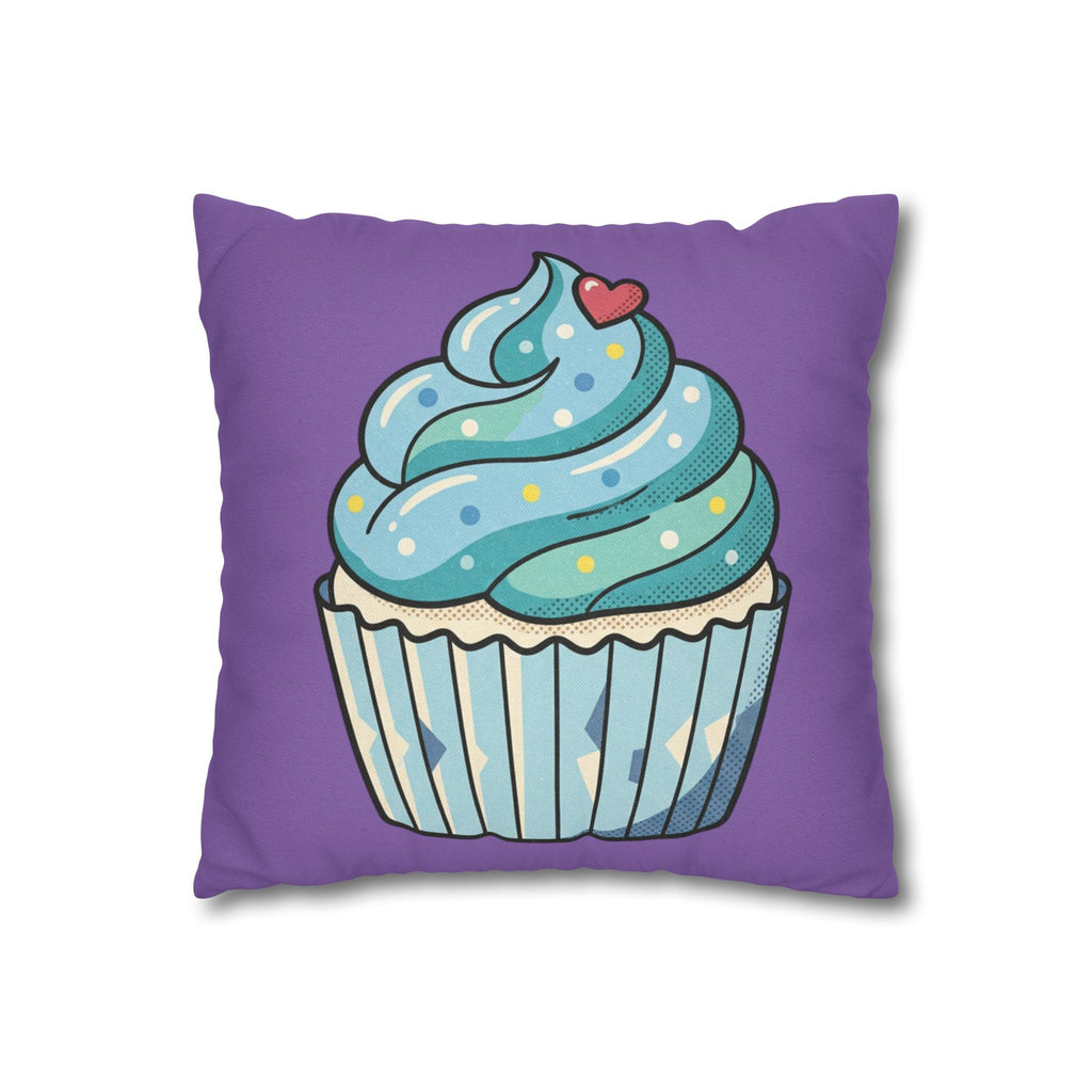 Cupcake Throw Pillow - Cute Blue Frosting Decorative Cushion for Kids’ Rooms, Nurseries & Baker Gift- Light Purple