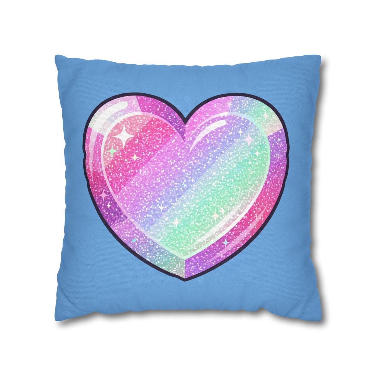 Pastel Glitter Heart Pillowcase Spun Polyester Square Pillowcase- Light Blue