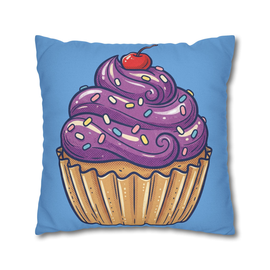 Cupcake Pillowcase — Cute Purple Frosting Decorative Throw Pillow- Light Blue