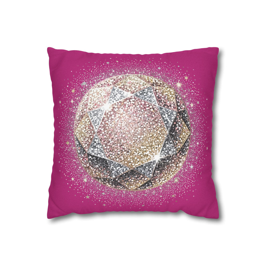 Glittery Magenta Spun Polyester Square Pillowcase