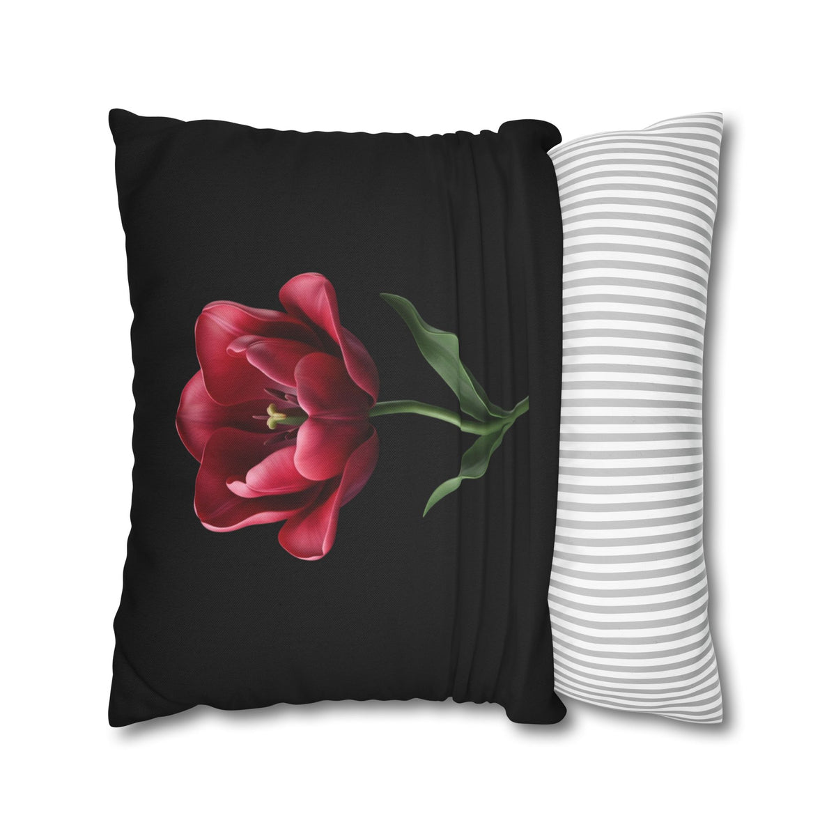 Red Tulip Botanical Throw Pillowcase — Floral Square Cushion Cover