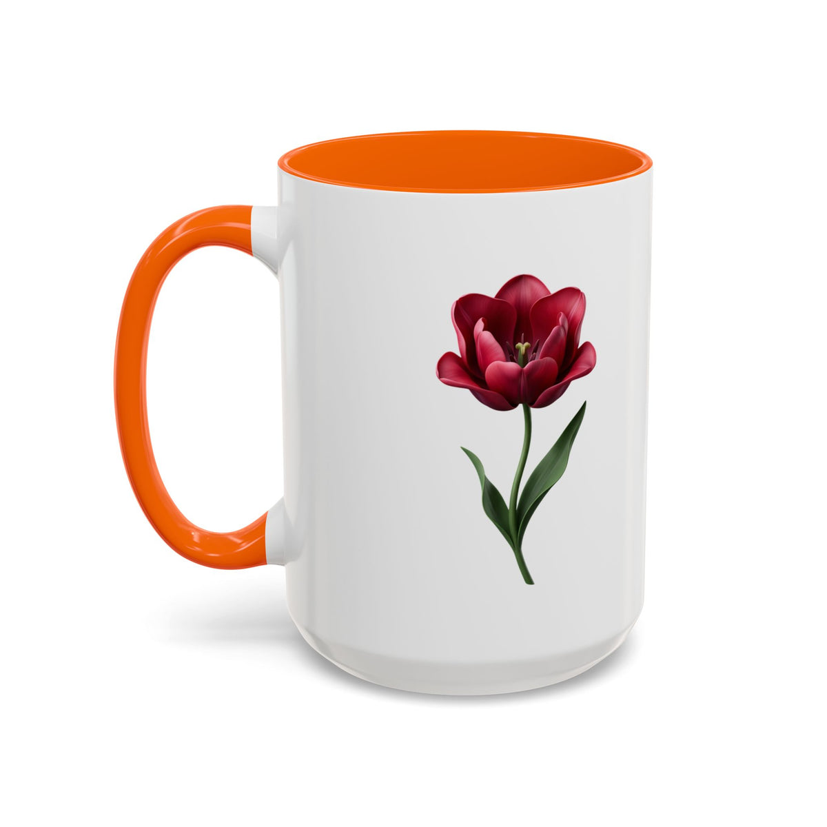 Red Tulip Accent Coffee Mug – Floral 11/15oz Ceramic Mug