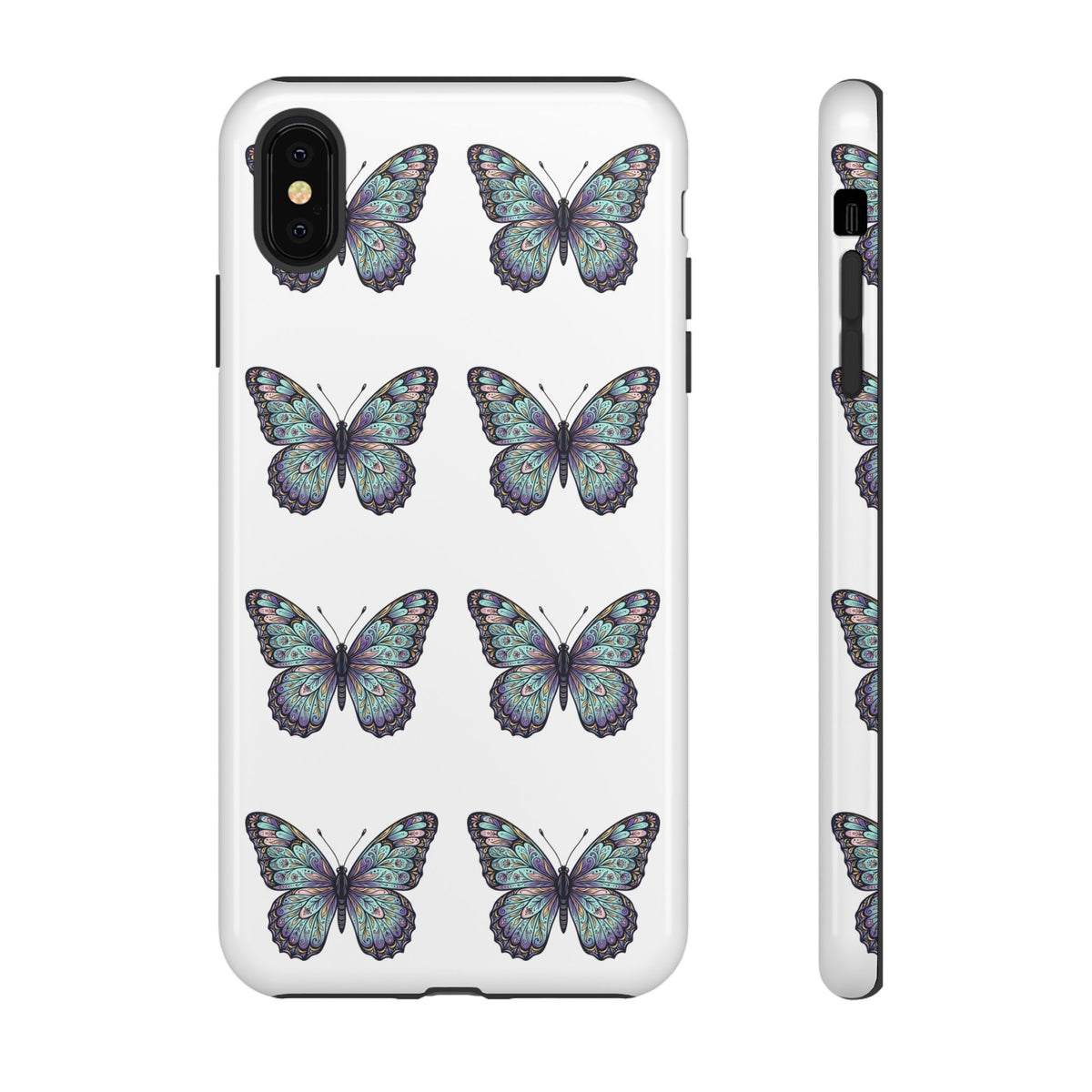 Butterfly Pattern Tough Phone Case — Vintage Teal Floral Protective Cover