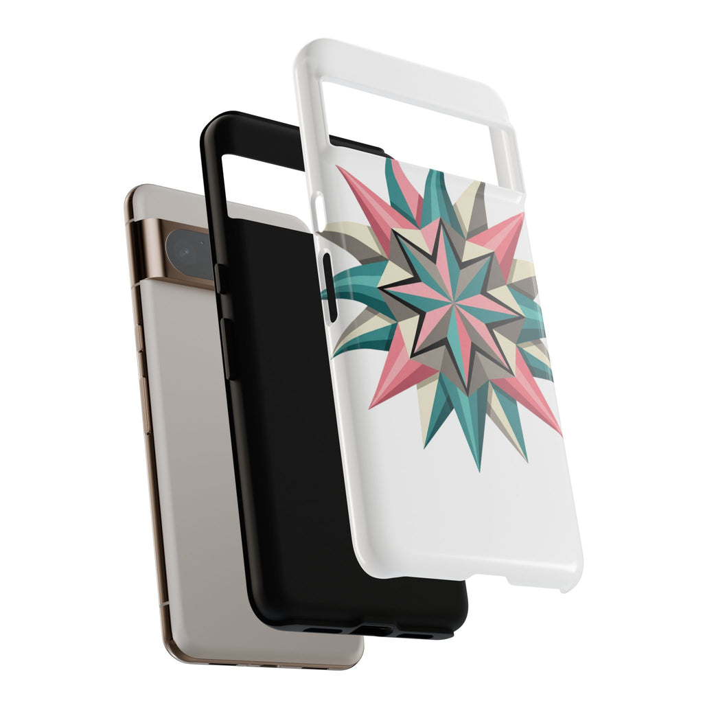 Geometric Star Tough Phone Case – Pink Teal Compass Design
