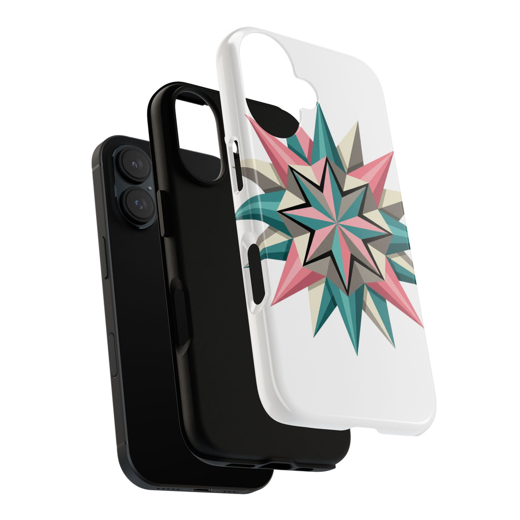 Geometric Star Tough Phone Case – Pink Teal Compass Design