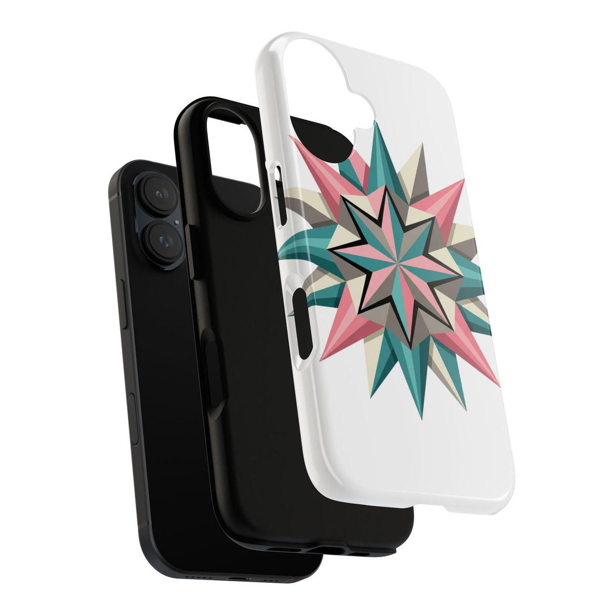 Geometric Star Tough Phone Case – Pink Teal Compass Design