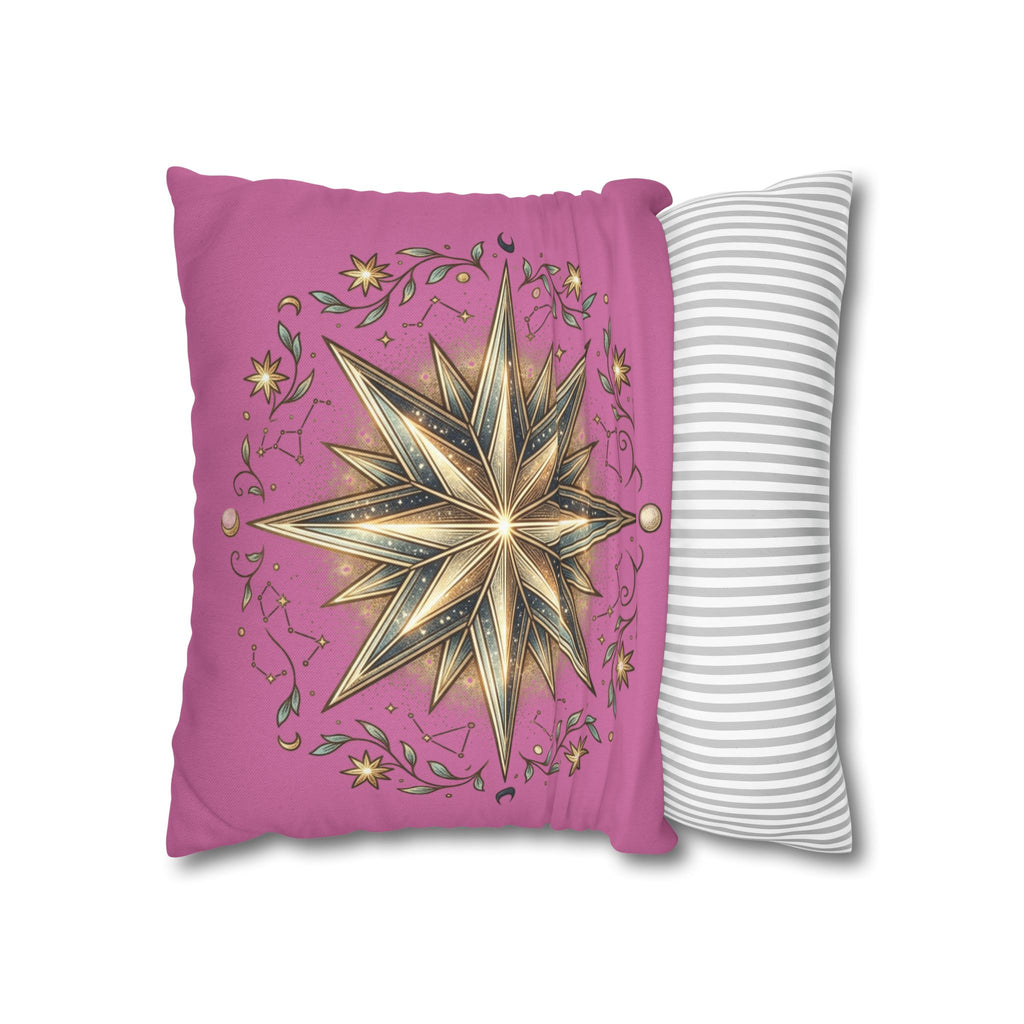 Star Print Light Pink Spun Polyester Square Pillowcase