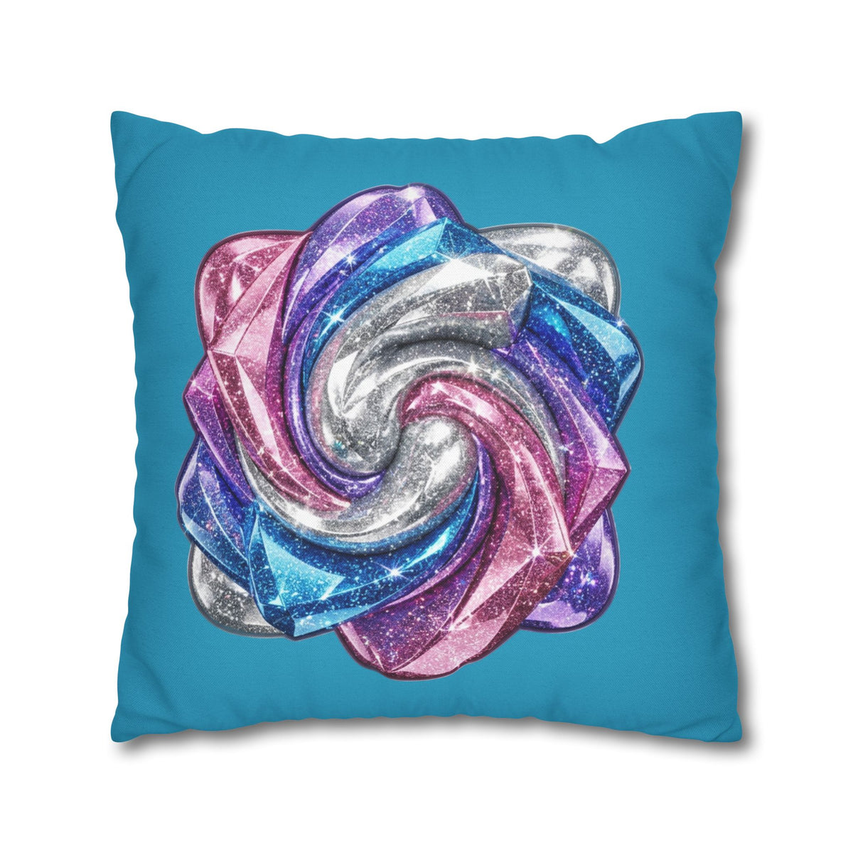 3D Glitter Design Turquoise Spun Polyester Square Pillowcase