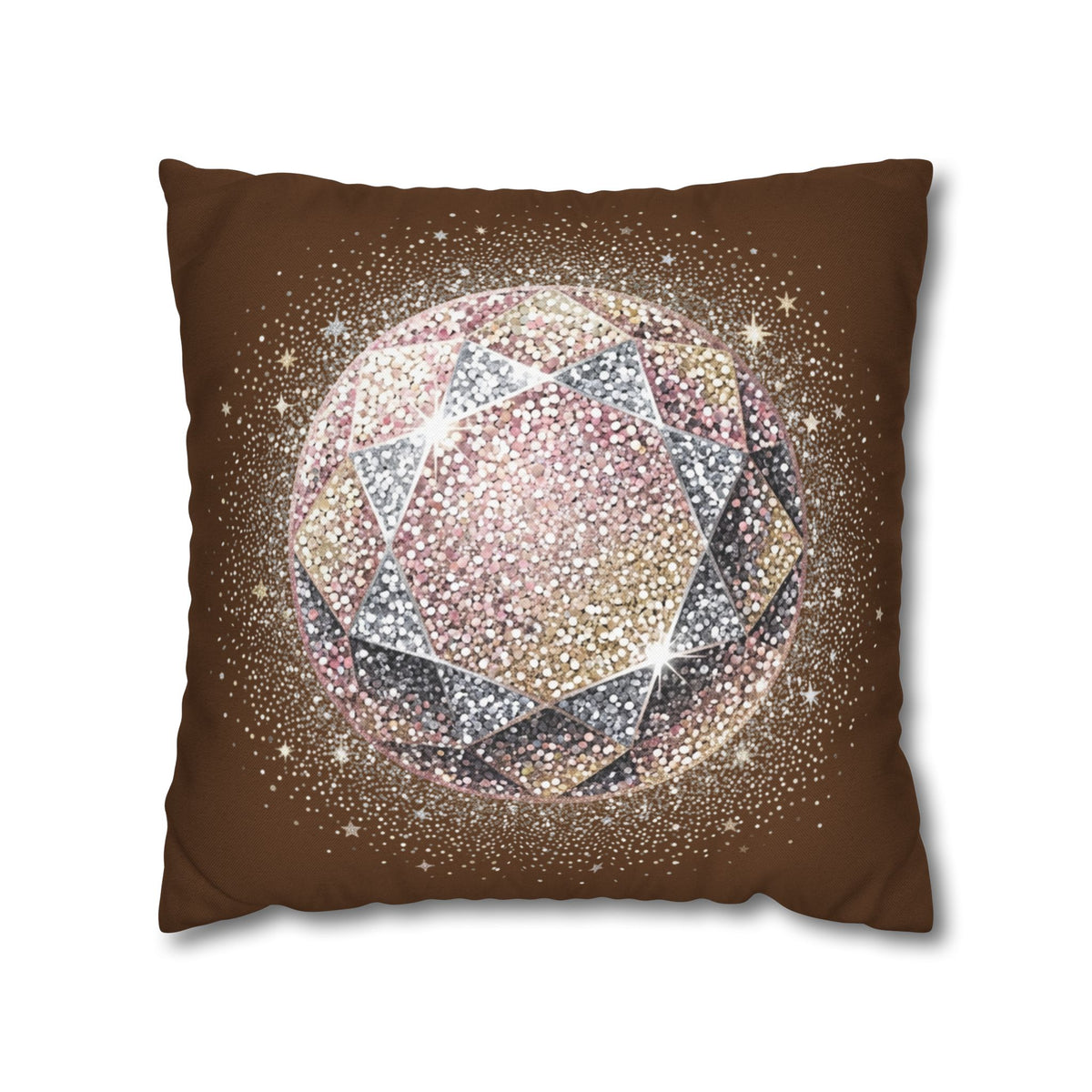 Glittery Brown Spun Polyester Square Pillowcase