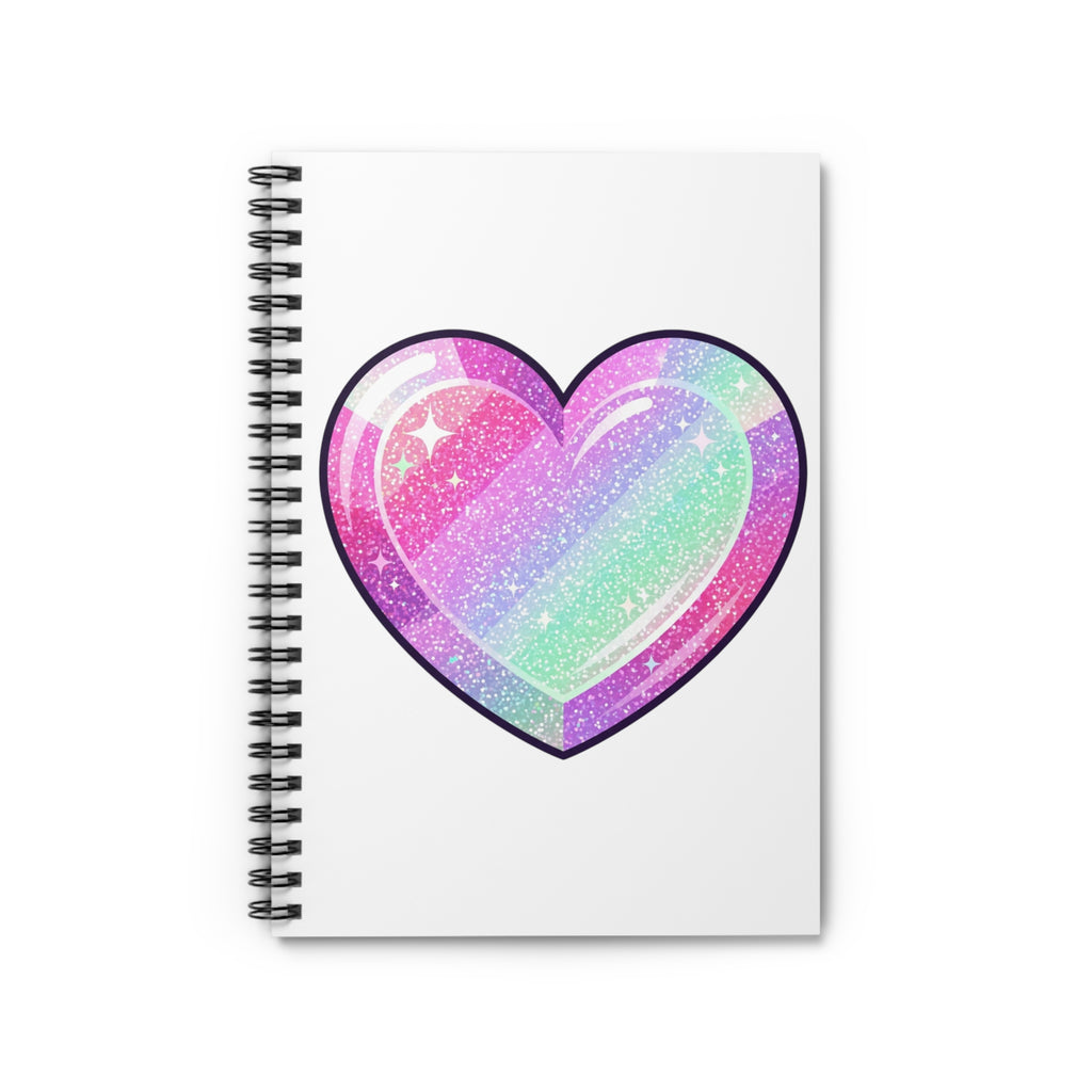 Pastel Glitter Heart Spiral Notebook — Cute Rainbow Journal for Kids & Teens- White