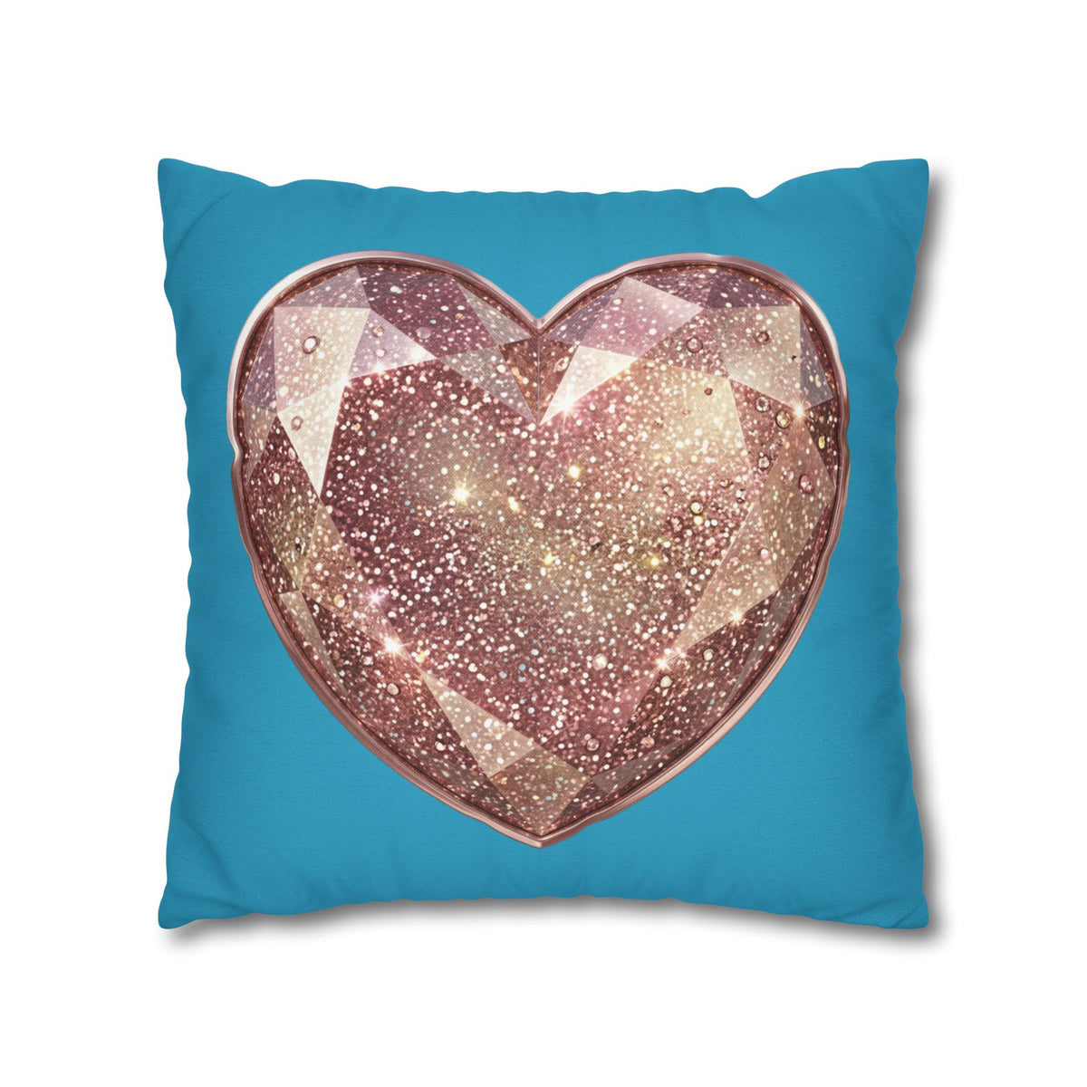 Sparkling Rose Crystal Heart Pillowcase — Decorative Square Throw Pillow Cover- Turquoise
