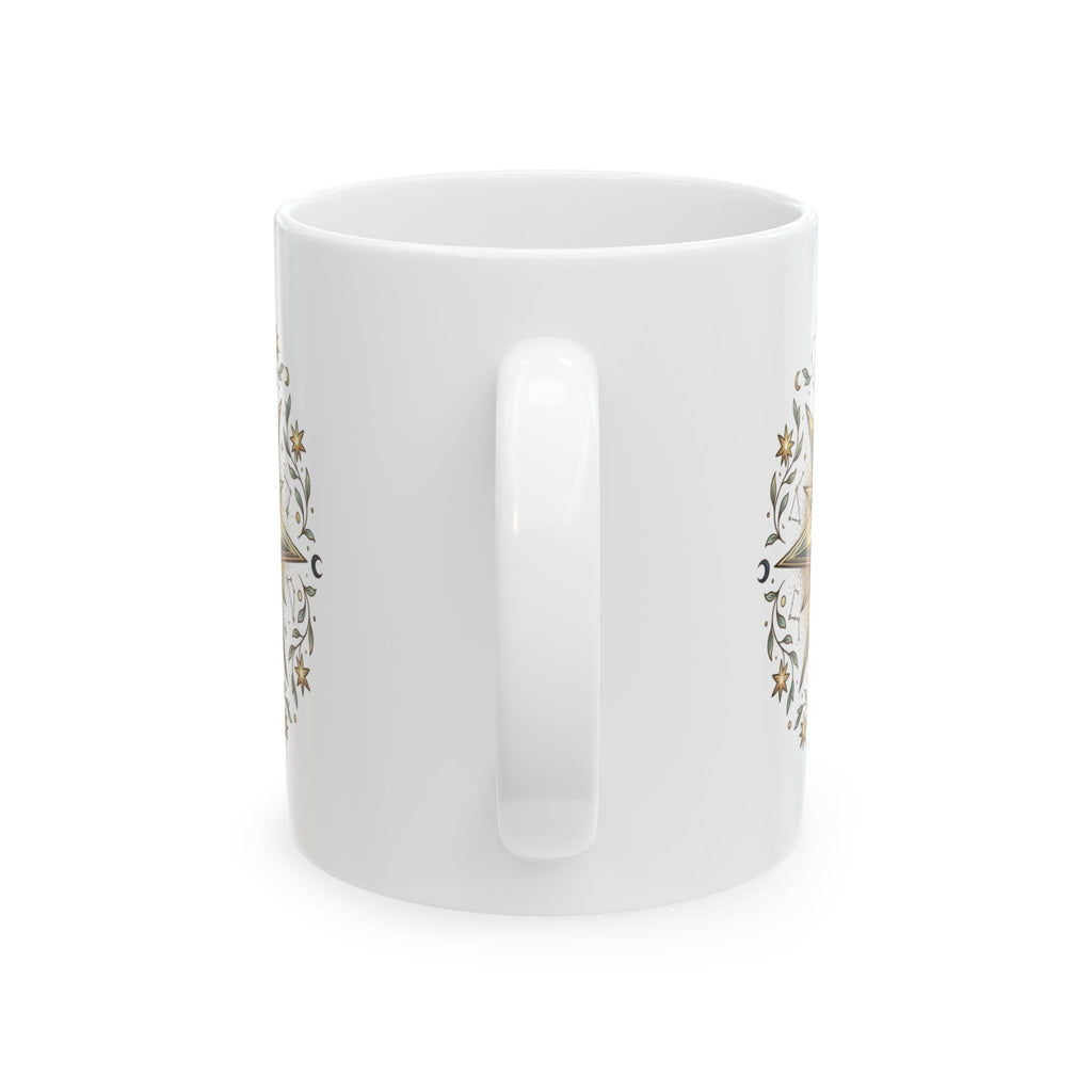 Boho Compass Ceramic Mug – Gold Sun Mandala Coffee Cup (11oz & 15oz)