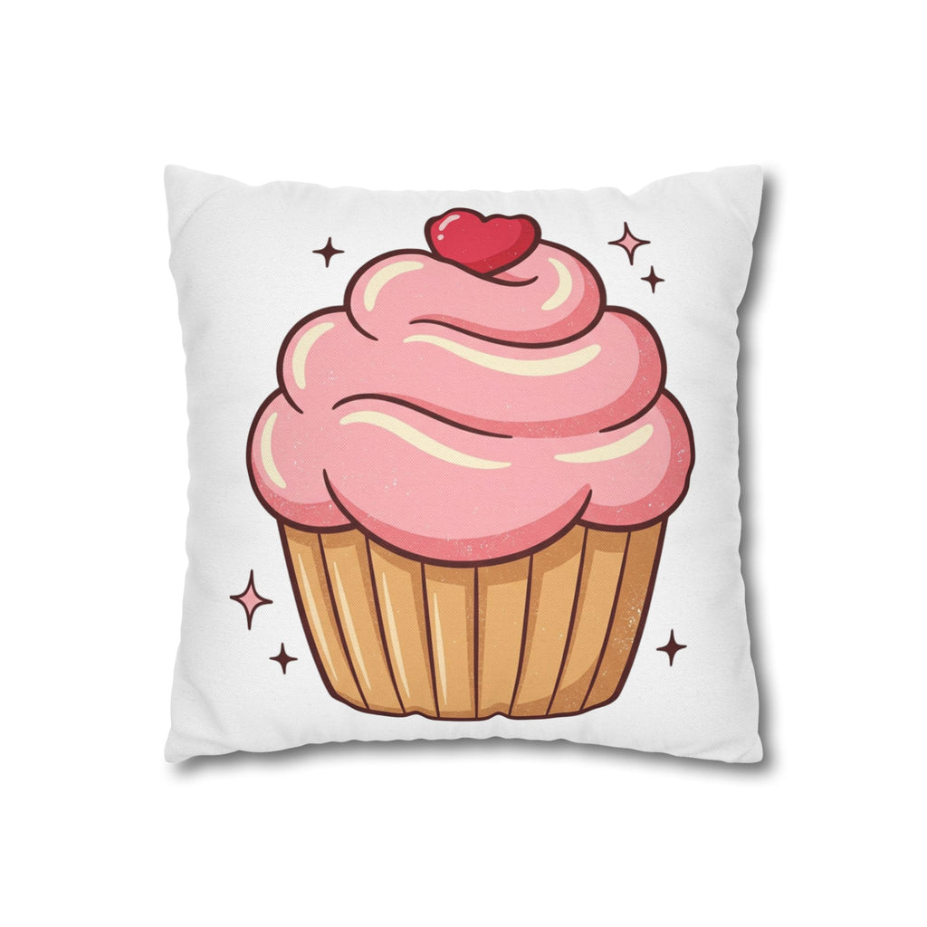 Pink Cupcake Spun Polyester Square Pillowcase- White