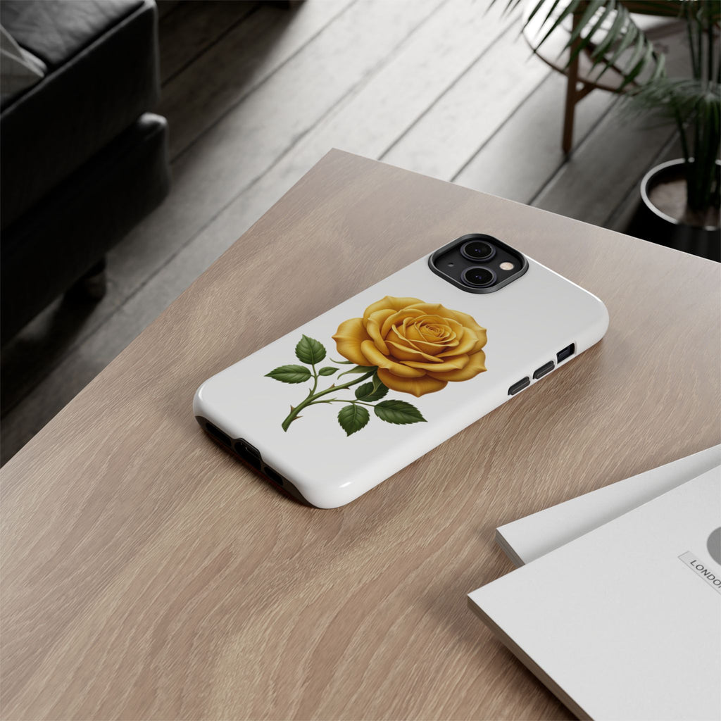 Yellow Rose Phone Case — Vintage Floral Tough Protective Cover