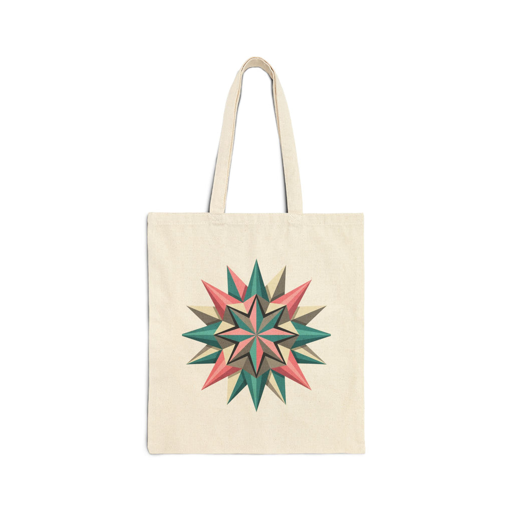Starburst Geometric Tote Bag — Retro Pink & Teal Canvas Market Tote