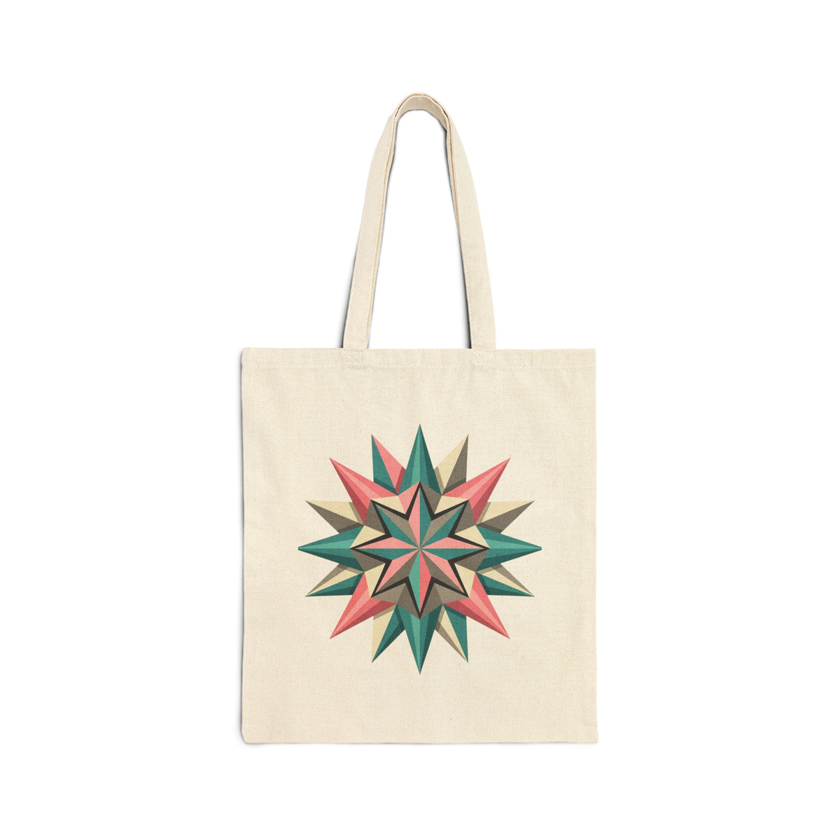 Starburst Geometric Tote Bag — Retro Pink & Teal Canvas Market Tote