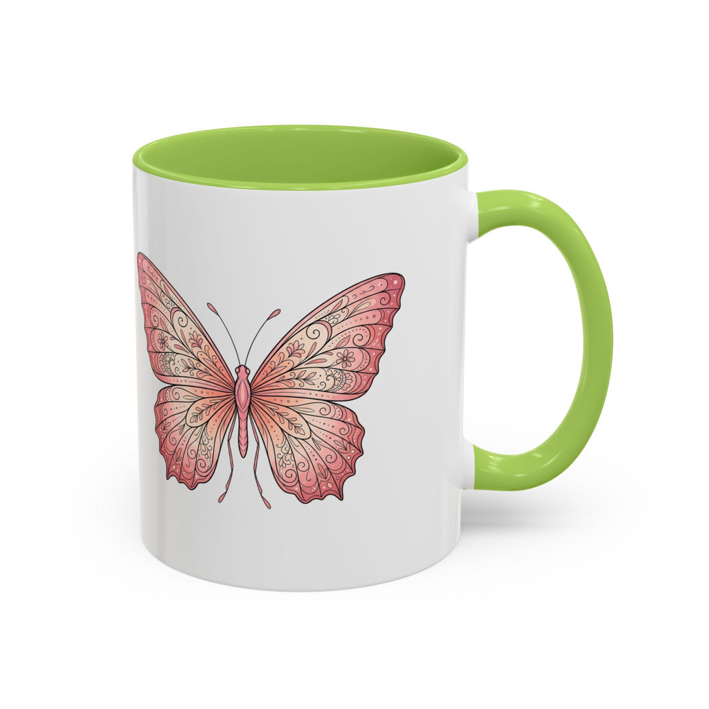 Pink Watercolor Butterfly Accent Coffee Mug — Floral Boho Tea & Coffee Cup (11/15oz)