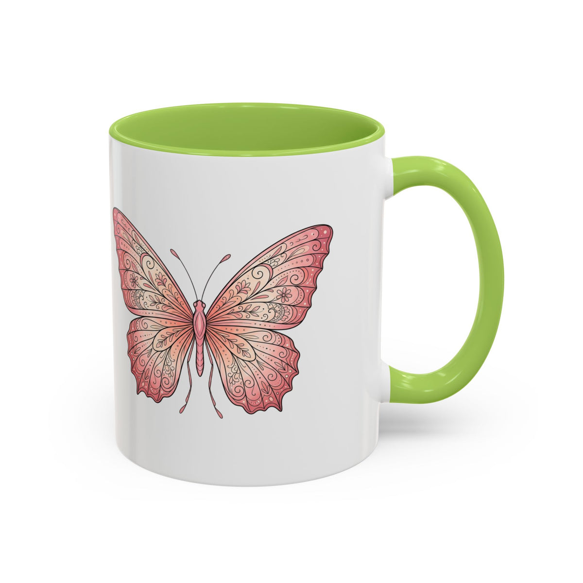 Pink Watercolor Butterfly Accent Coffee Mug — Floral Boho Tea & Coffee Cup (11/15oz)