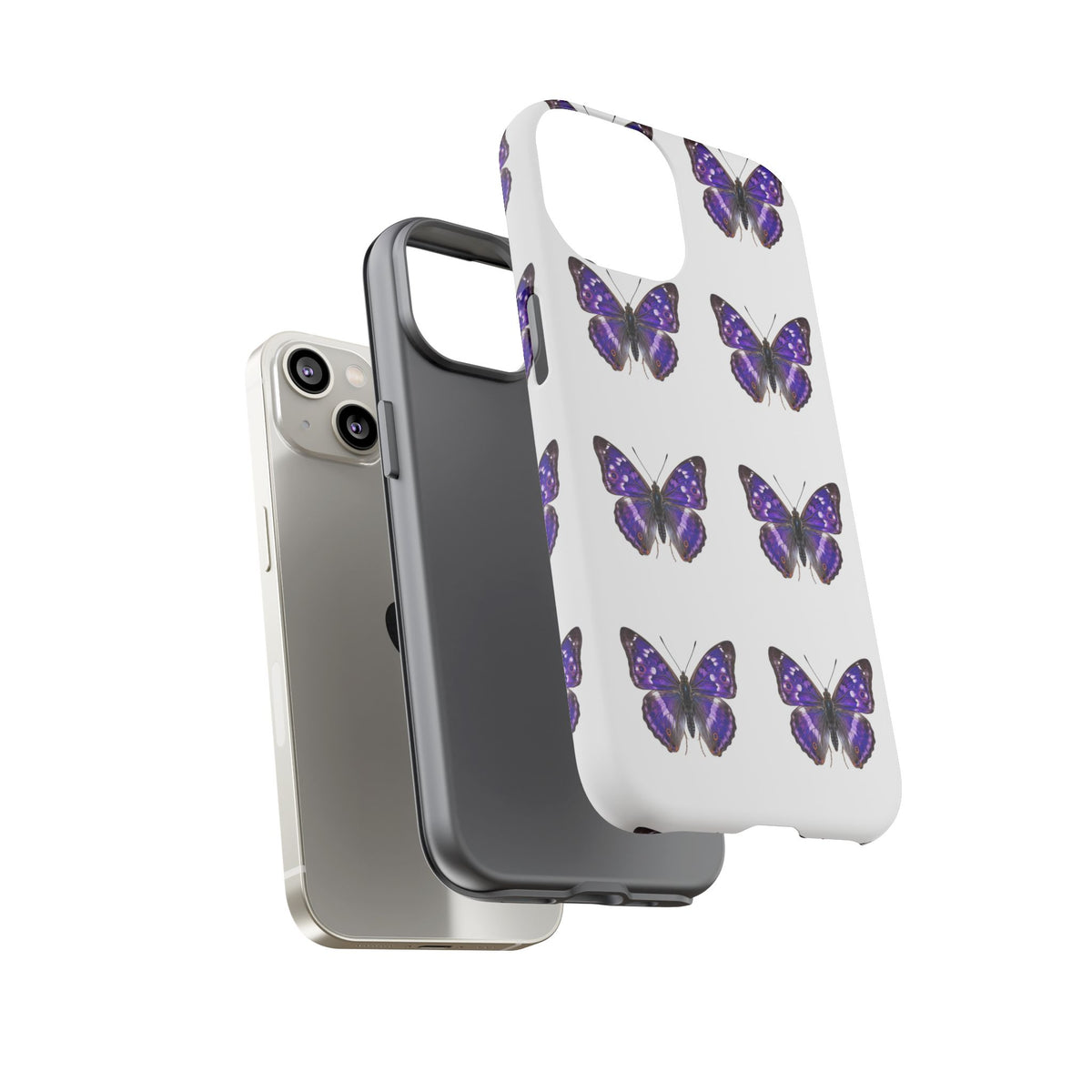 Purple Butterfly Tough Phone Case — Durable Protective iPhone Case with Repeating Butterfly Pattern