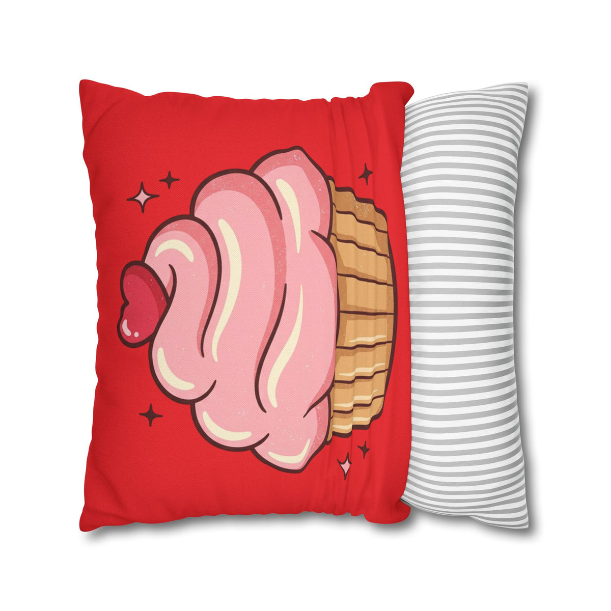 Pink Cupcake Spun Polyester Square Pillowcase- Red