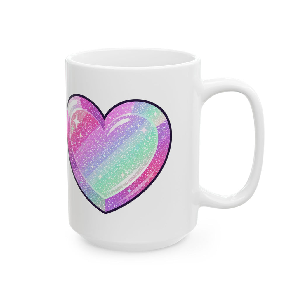 Pastel Glitter Heart Ceramic Mug — Rainbow Sparkle Coffee Cup (11oz, 15oz)