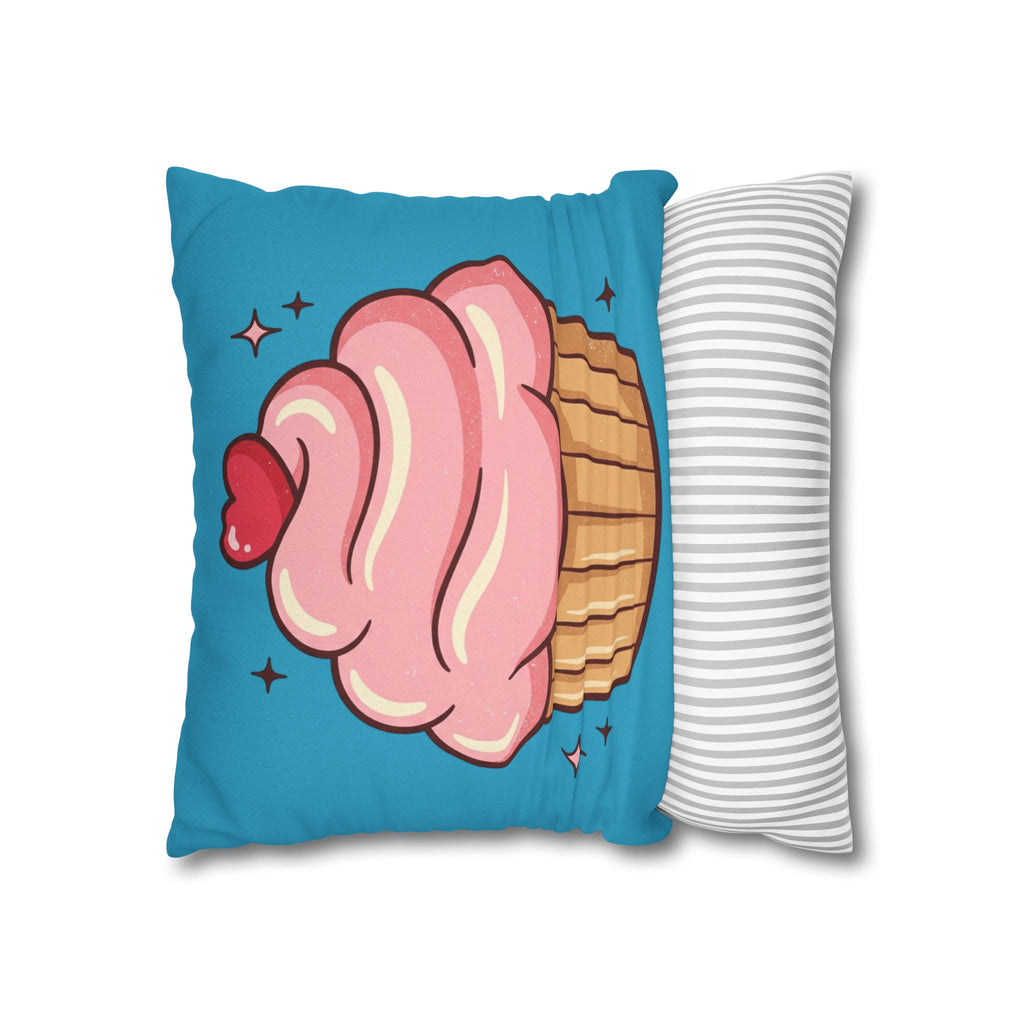 Pink Cupcake SpunPolyester Square Pillowcase- Turquoise