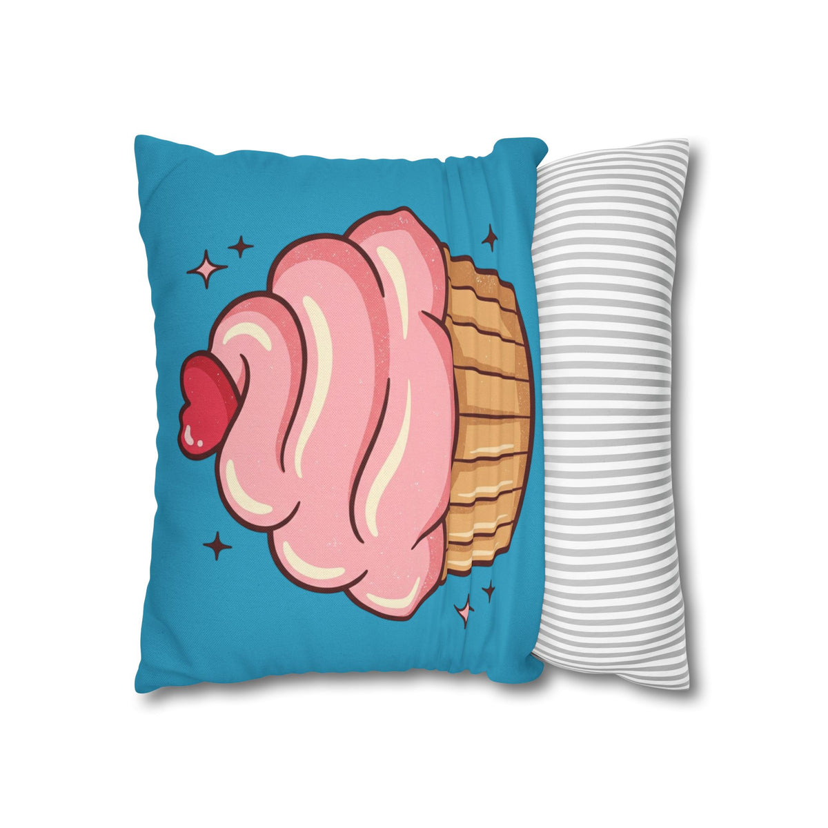 Pink Cupcake SpunPolyester Square Pillowcase- Turquoise
