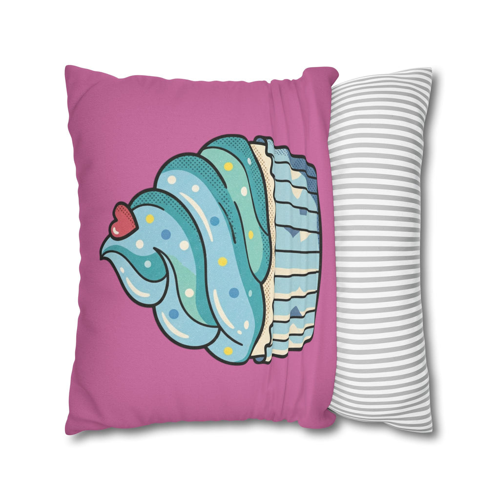 Cupcake Pillowcase — Cute Blue Frosting Decorative Throw Pillow- Light Pink