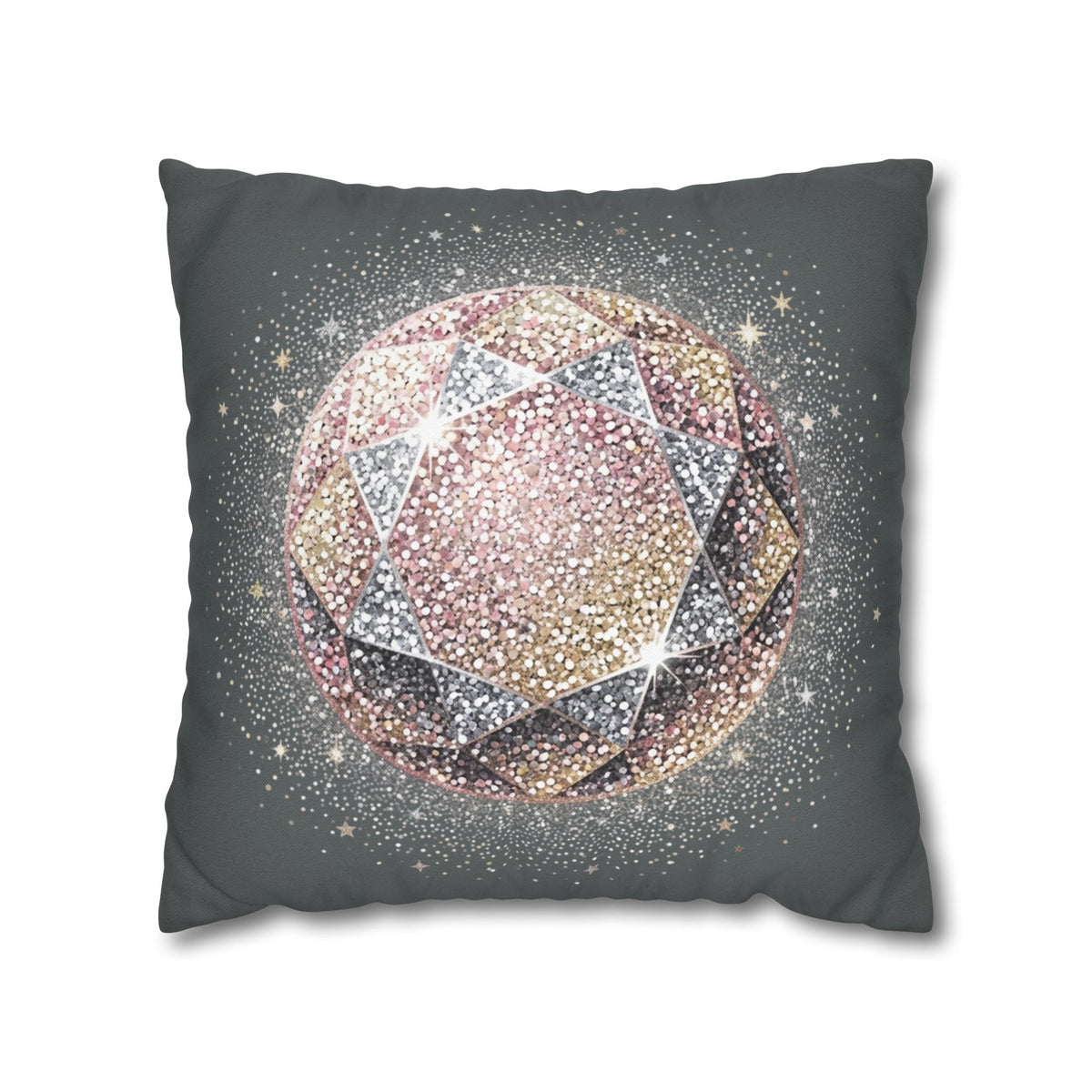 Glittery Dark Grey Spun Polyester Square Pillowcase