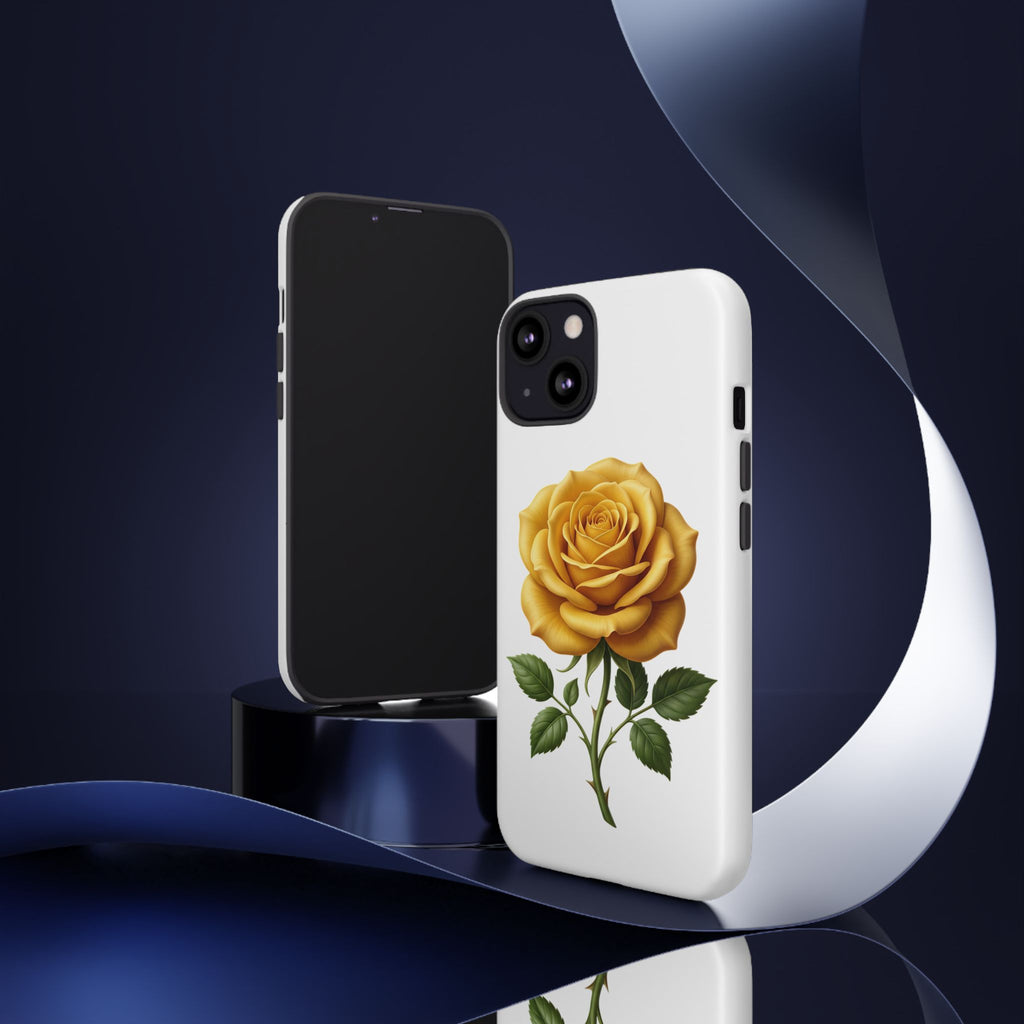 Yellow Rose Phone Case — Vintage Floral Tough Protective Cover