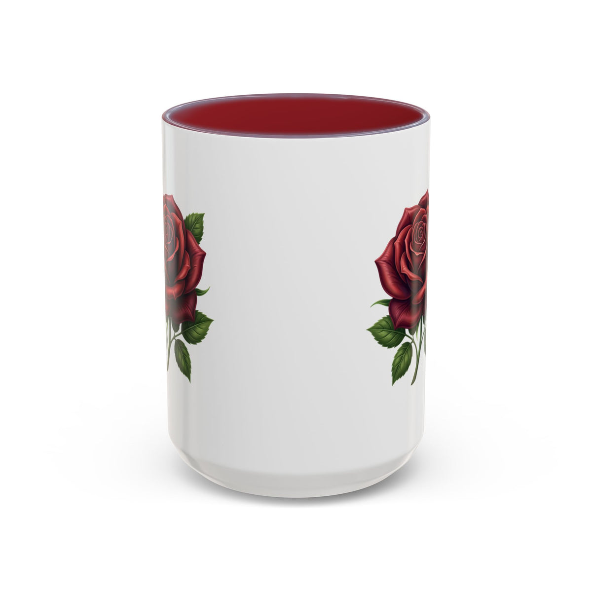 Red Rose Accent Coffee Mug — Floral Ceramic Coffee Cup (11/15oz)