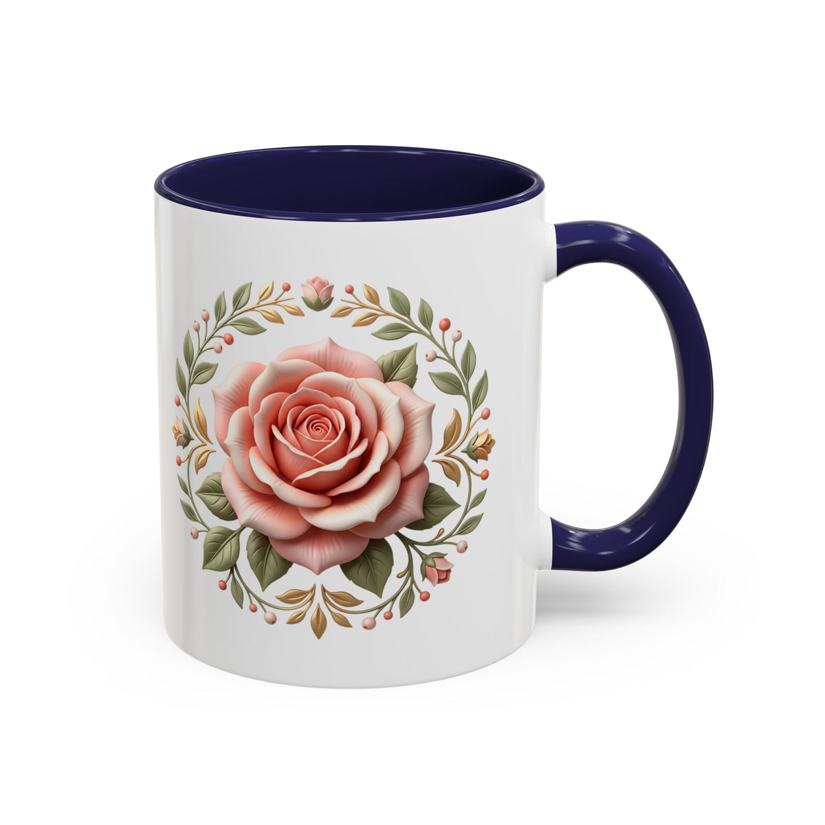 Rose Wreath Accent Coffee Mug — Floral 11/15oz Tea & Coffee Cup