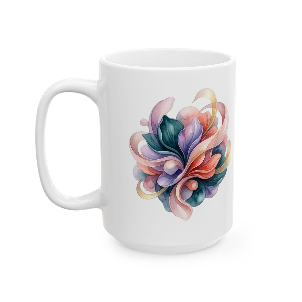 Abstract Floral Ceramic Mug — Colorful Swirl Flower Design (11oz & 15oz)