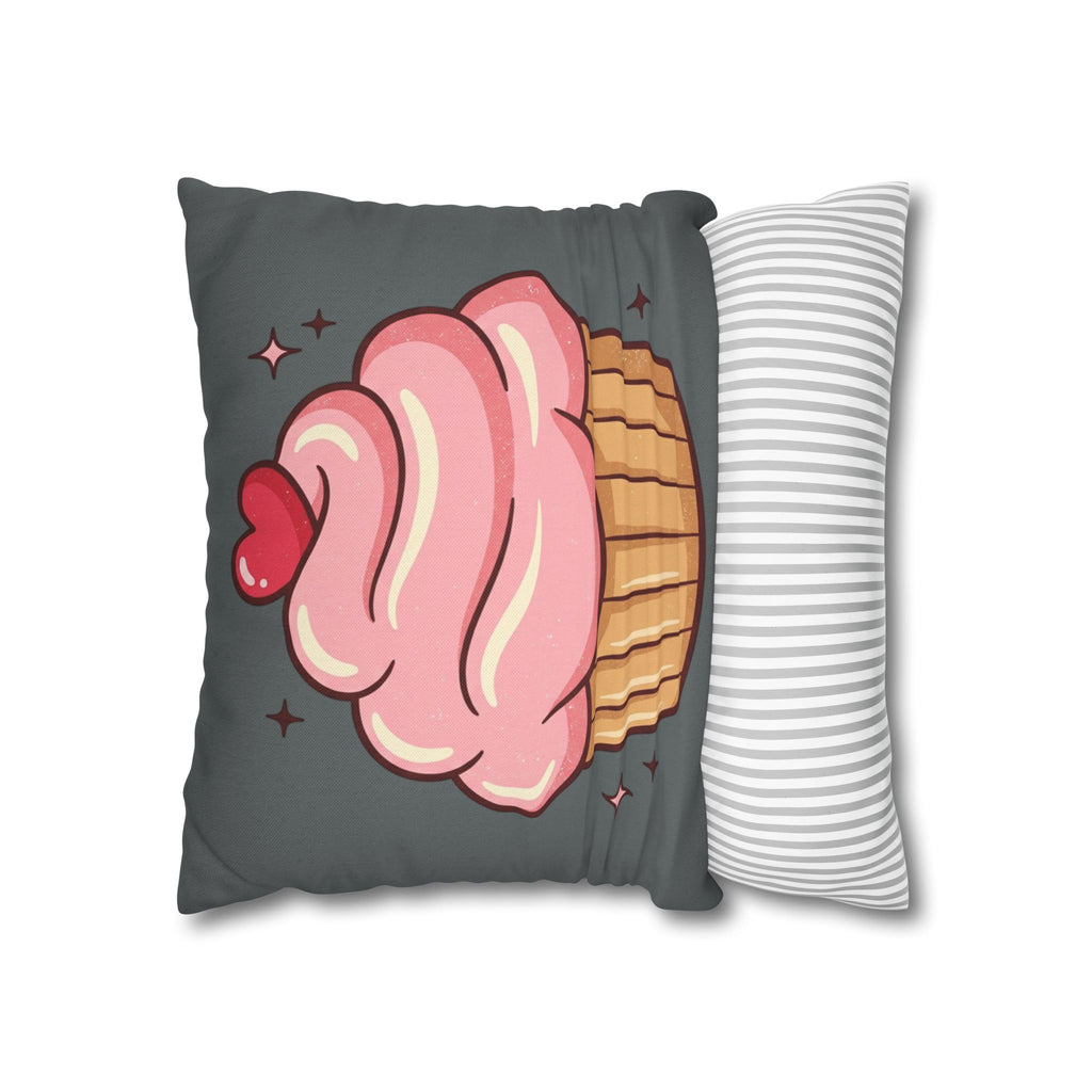 Pink Cup Cake Spun Polyester Square Pillowcase- Dark Grey