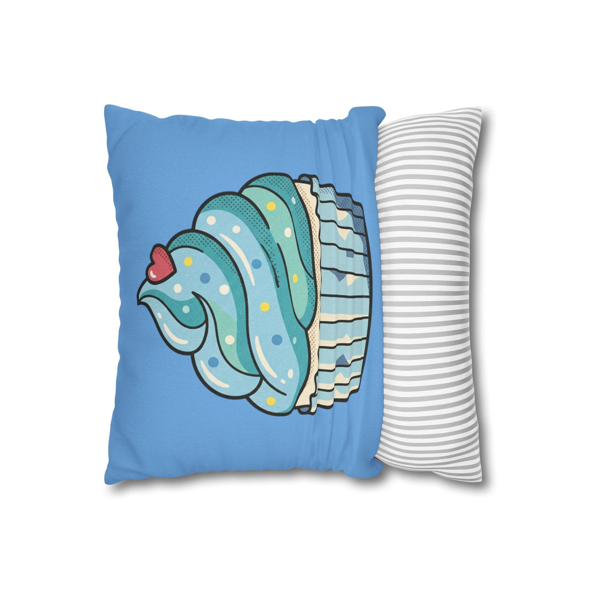 Blue Cupcake Throw Pillowcase — Cute Dessert Decorative Cushion Cover- Light Blue