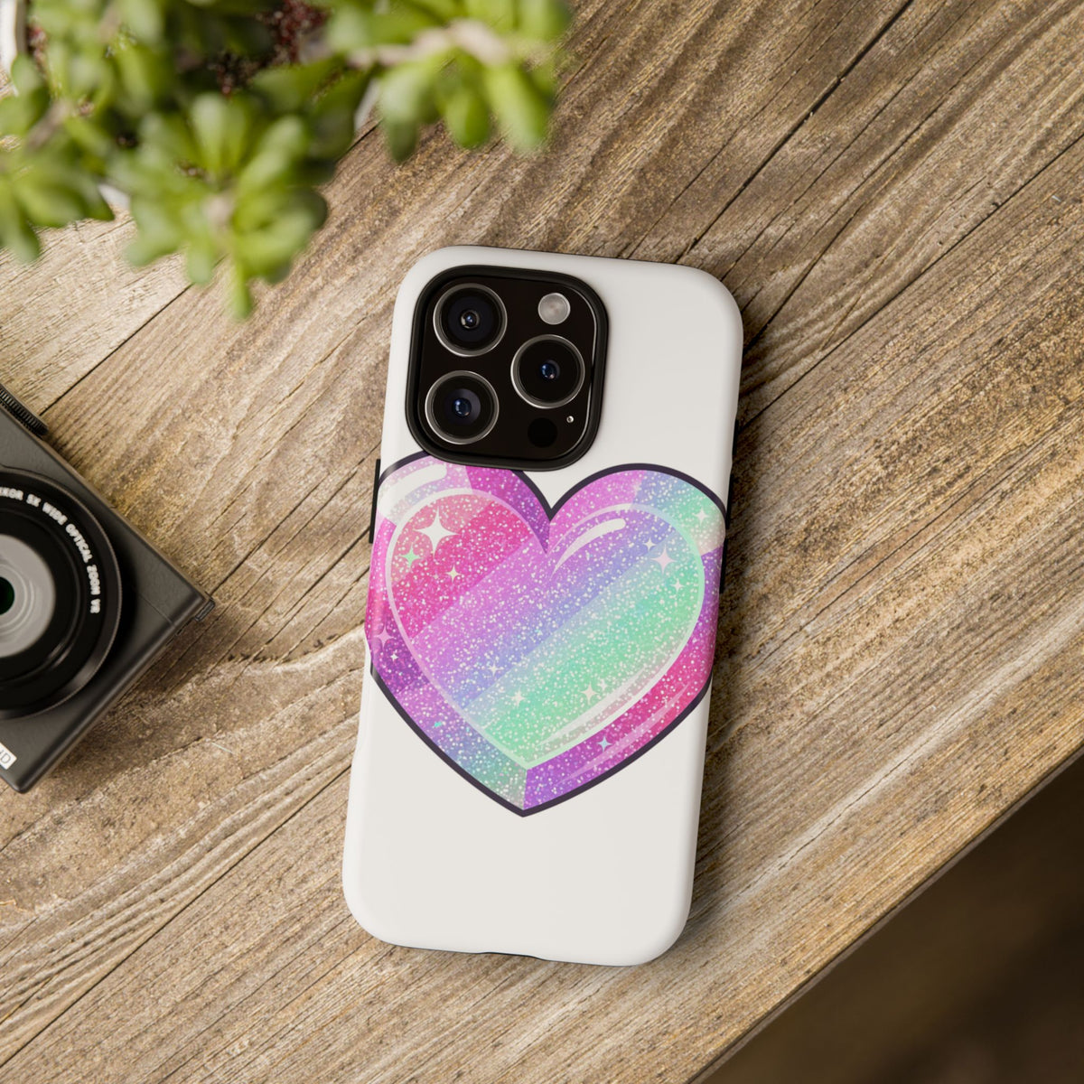 Pastel Glitter Heart Tough Phone Case — Cute Protective Phone Cover