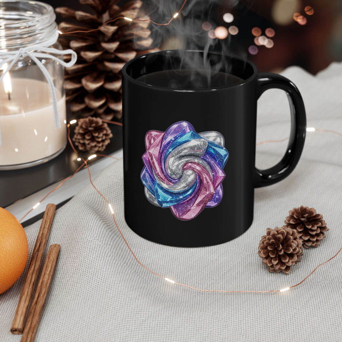 3D Glitter Design Black Mug (11oz, 15oz)