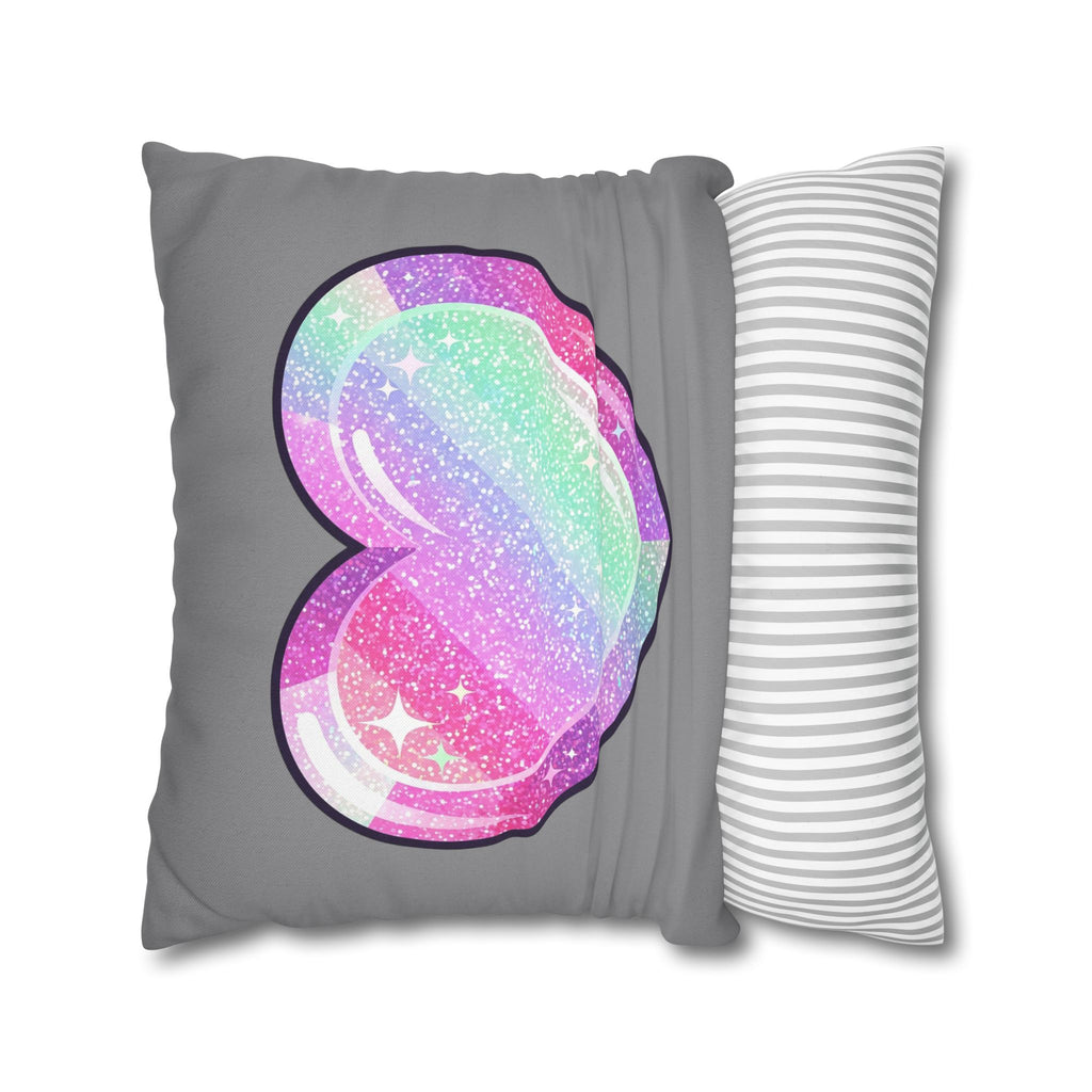 Pastel Glitter Heart Pillowcase Spun Polyester Square Pillowcase- Grey