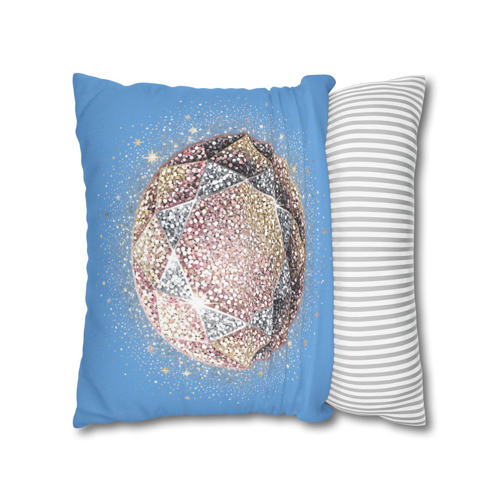 Glittery Light Blue Spun Polyester Square Pillowcase